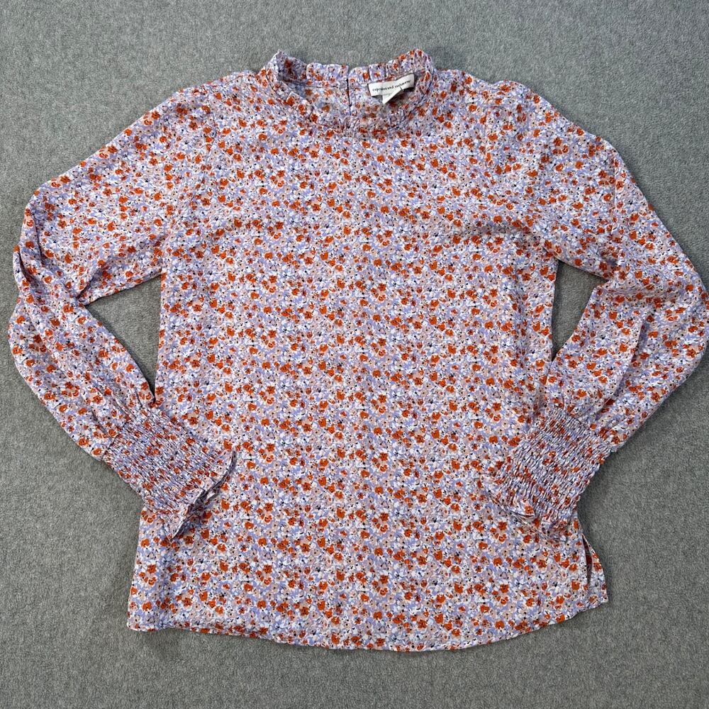 Cupcakes & Cashmere Ruffle Neck Blouse Long Sleeve Size Small Lavender Floral